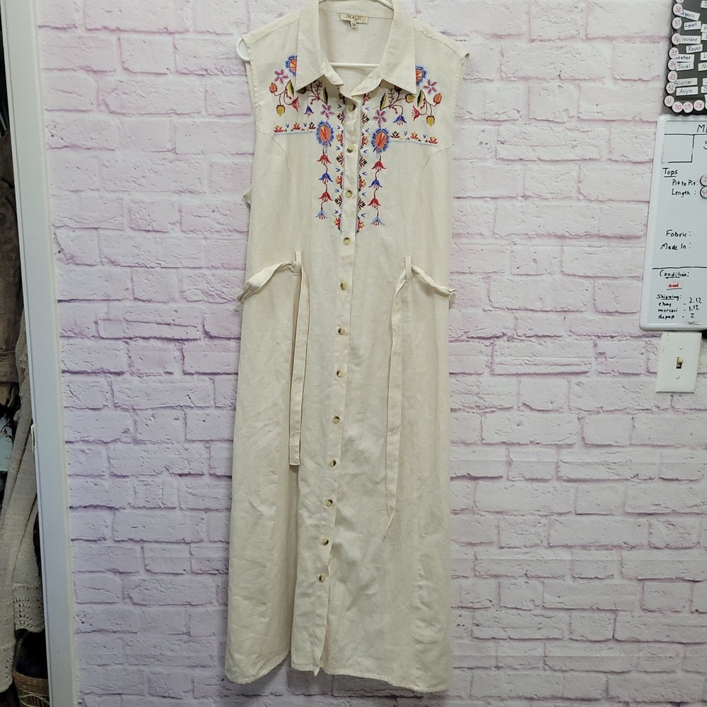 Magic Embroidered Floral Maxi Dress 3X Sleeveless Belted Cottagecore Prairie